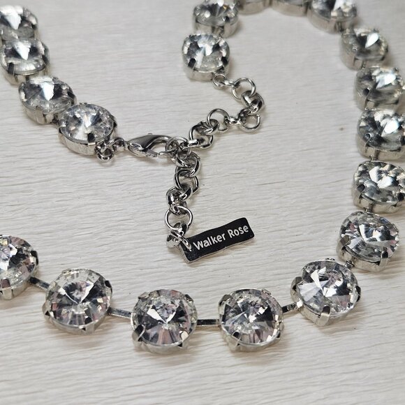 Walker Rose Clear Rivoli Crystal Rhinestone Silver Bling Necklace - Picture 5 of 6